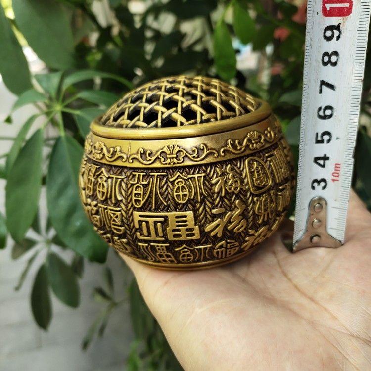 銅 細工 浮彫り百福網蓋薫香炉 茶道香炉 工芸品 美術品 置物