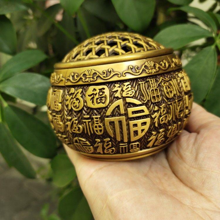 銅 細工 浮彫り百福網蓋薫香炉 茶道香炉 工芸品 美術品 置物