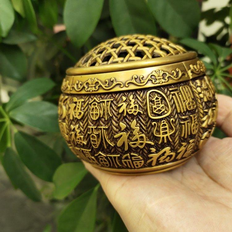 銅 細工 浮彫り百福網蓋薫香炉 茶道香炉 工芸品 美術品 置物