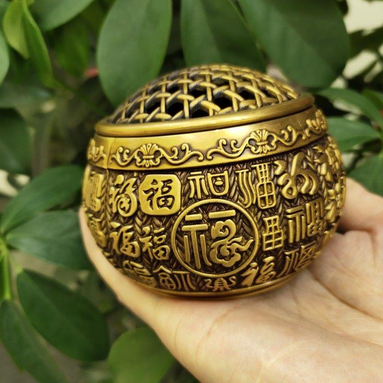 銅 細工 浮彫り百福網蓋薫香炉 茶道香炉 工芸品 美術品 置物