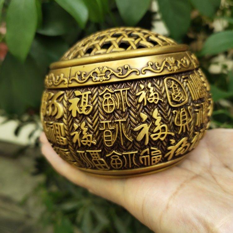 銅 細工 浮彫り百福網蓋薫香炉 茶道香炉 工芸品 美術品 置物