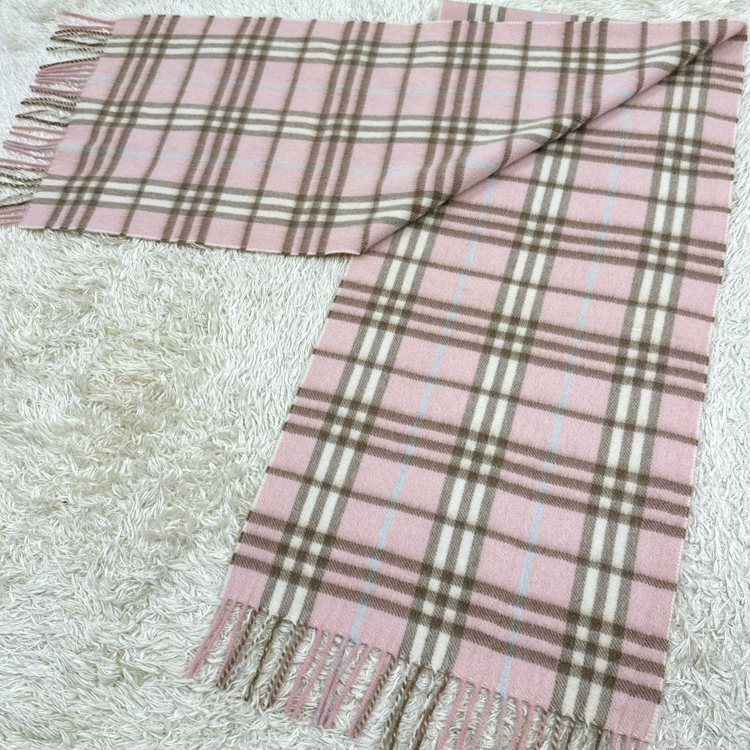 ろみ様✨新品保管品✨バーバリー カシミヤ100ピンクノバチェック近年タグマフラー