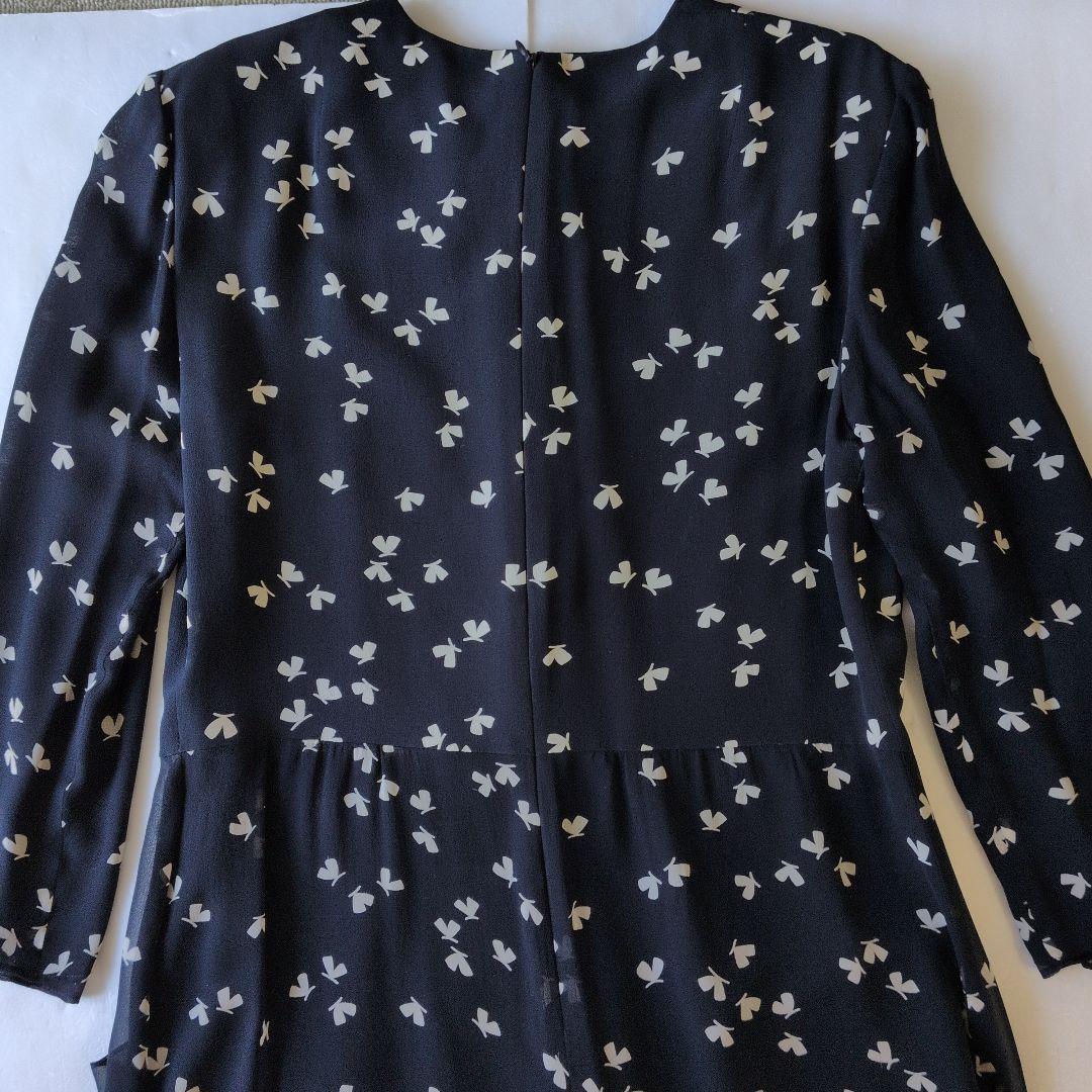 A-KRIS ネイビーシルク 蝶柄長袖ワンピースM AKRIS DECORATOM_COM_BR