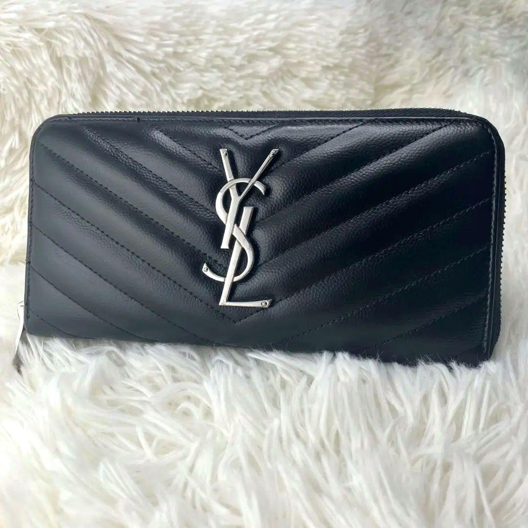 極美品✨サンローラン 長財布 ラウンド ブラック キャビアスキン YSL