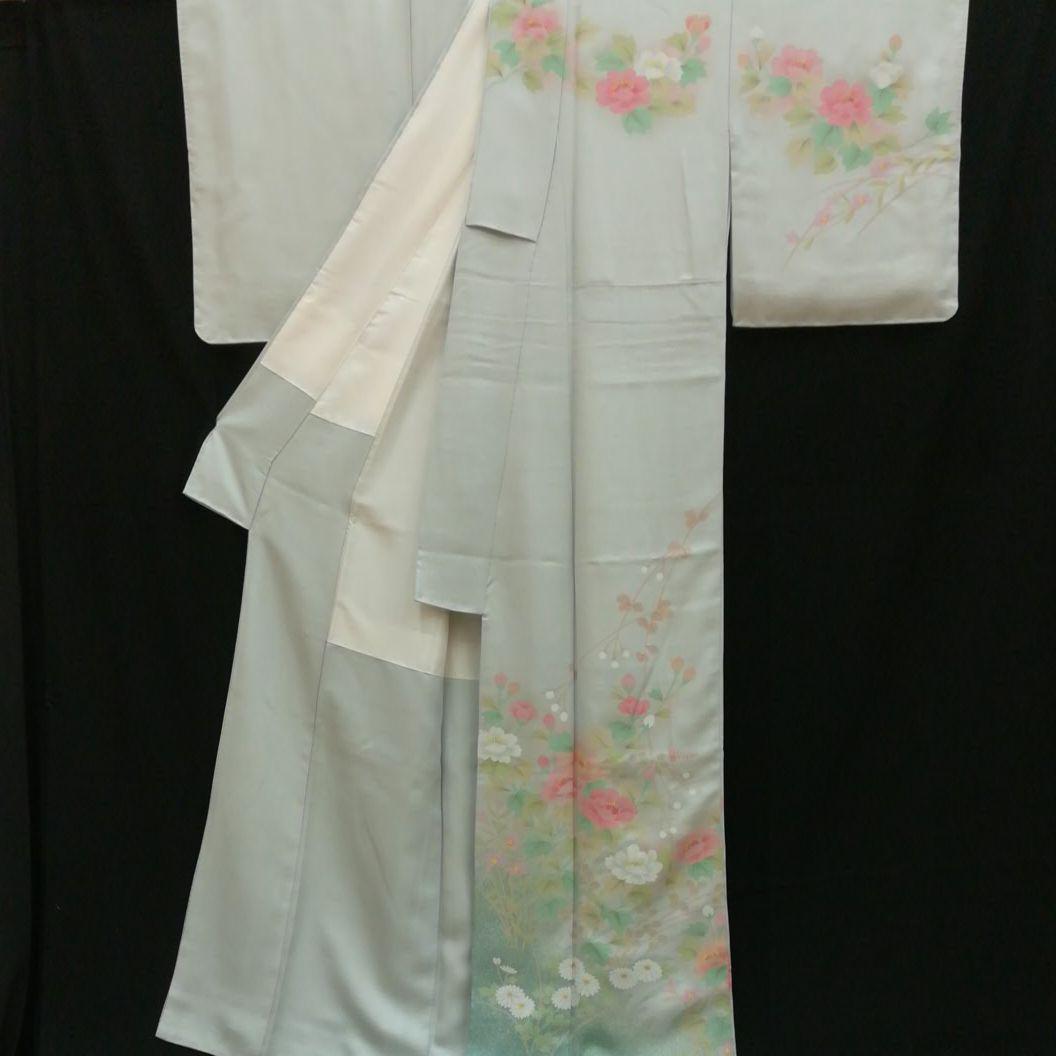 新作通販⅐ 訪問着 菊文様 蕎麦切色系 F9ghL-m35544581186 袷 牡丹 高品質限定SALE