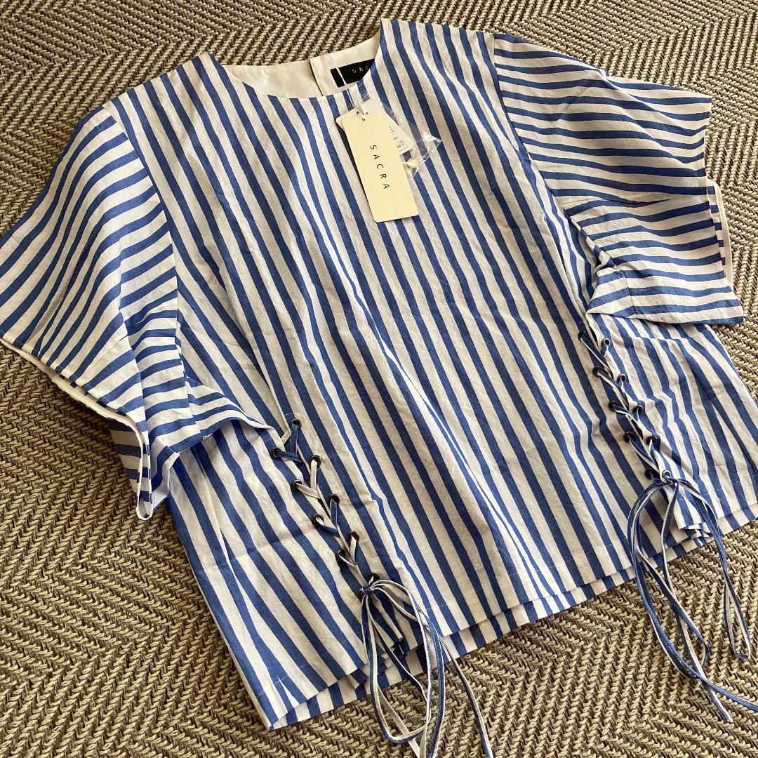 【新品】SACRA/サクラ　コットンレースアップブラウス