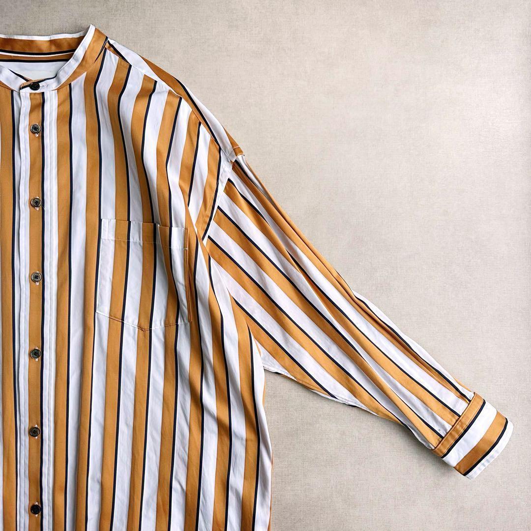 美品▲TICCAティッカ//ストライプ長袖シャツ ゆったり オレンジブラウン 美品△TICCAティッカ//ストライプ長袖シャツ ゆったり オレンジブラウン