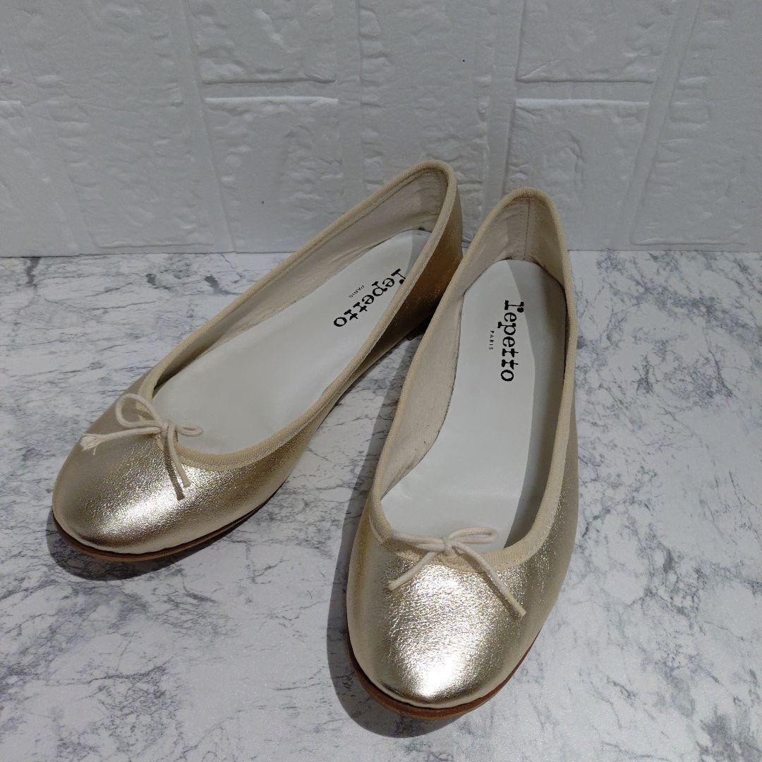 Repetto ゴールド バレエシューズ Repetto 】ゴールド バレエシューズ フラットシューズ - メルカリ