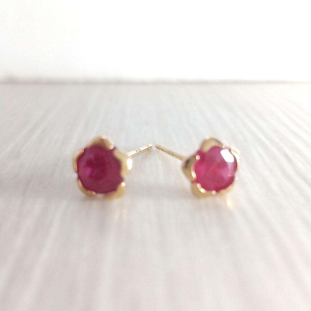 【メーカー再生品】 星 スタッドピアス K18 ルビー ピアス 花 刻印 デザイン ハナ アクセサリー