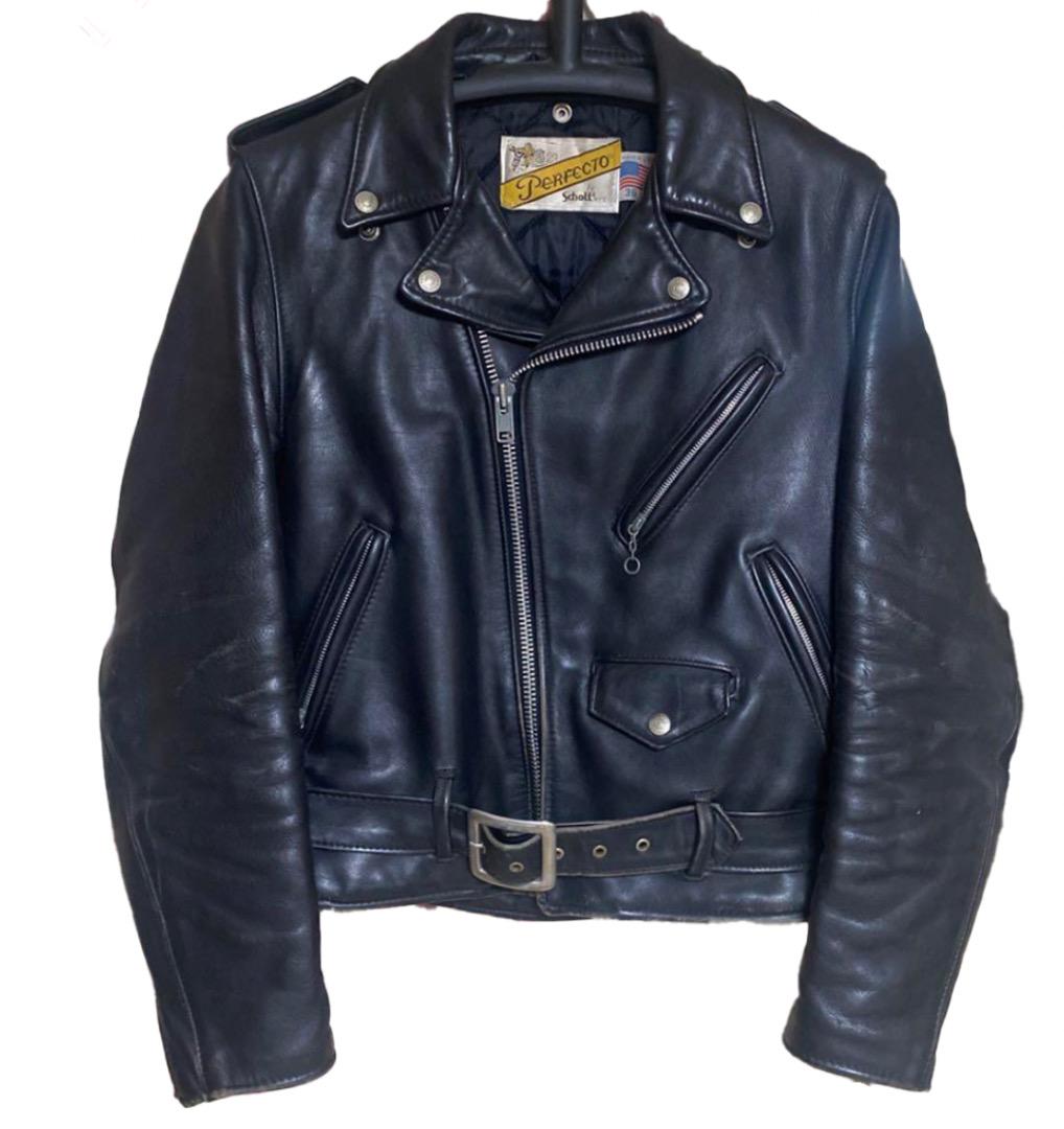 Schott ライダースジャケット 36 ブラック made in USA schott 本革レザーライダースジャケット36ダブルUSA製メンズ黒