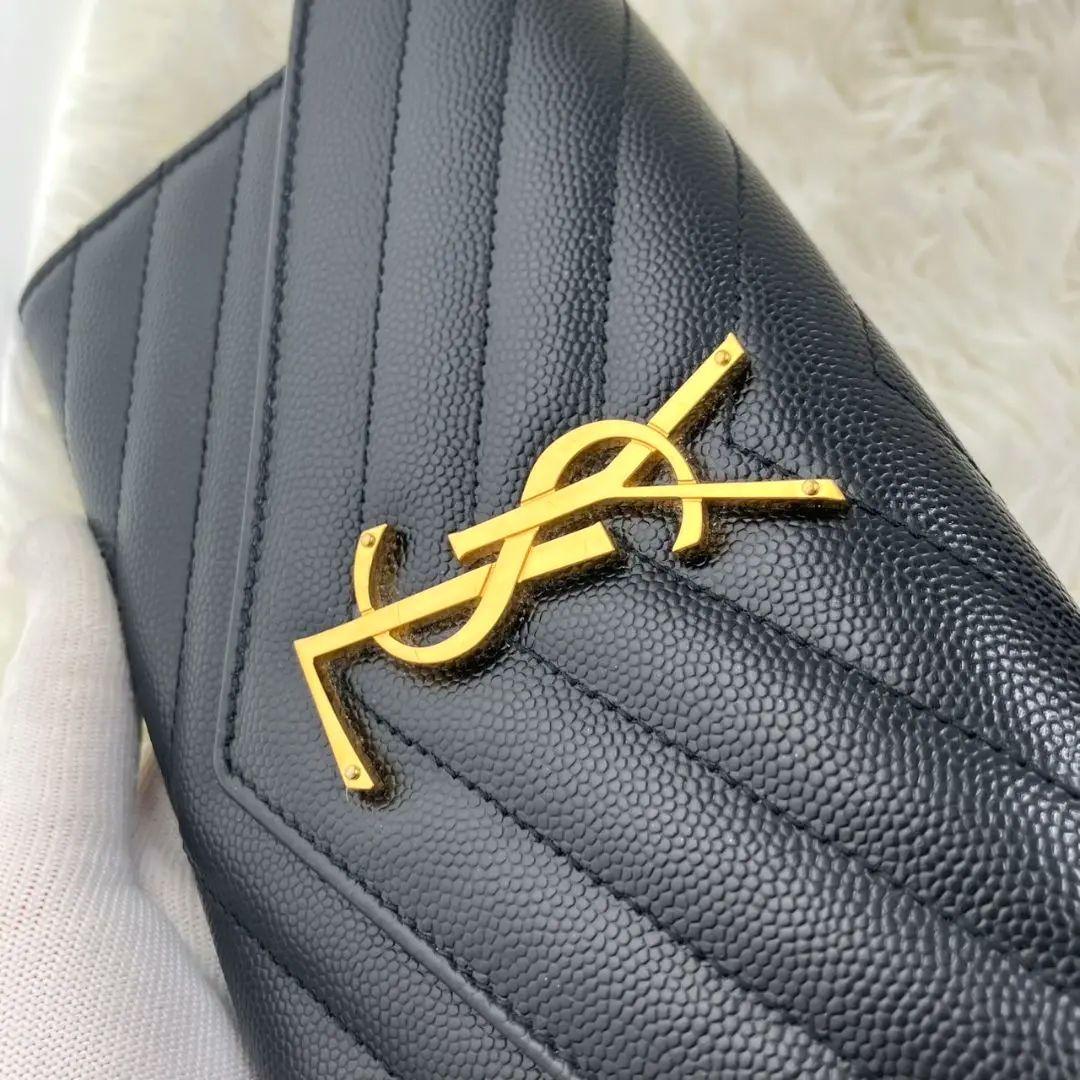 極美✨サンローラン 長財布 レザー Vステッチ キルティング 黒 極美✨付属完備✨サンローラン 長財布 レザー Vステッチ
