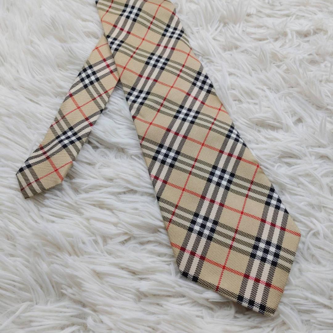 美品 バーバリー ネクタイ シルク ホースマーク チェック柄 ベージュ BURBERRY - BURBERRY ネクタイ ホース チェック柄 日本製 シルク