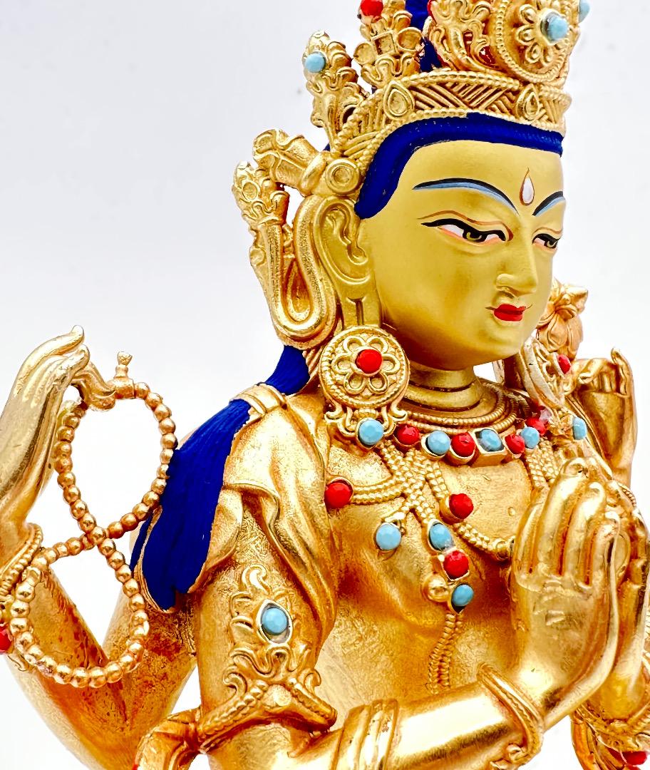 チベット仏像彫刻 蓮の花付き