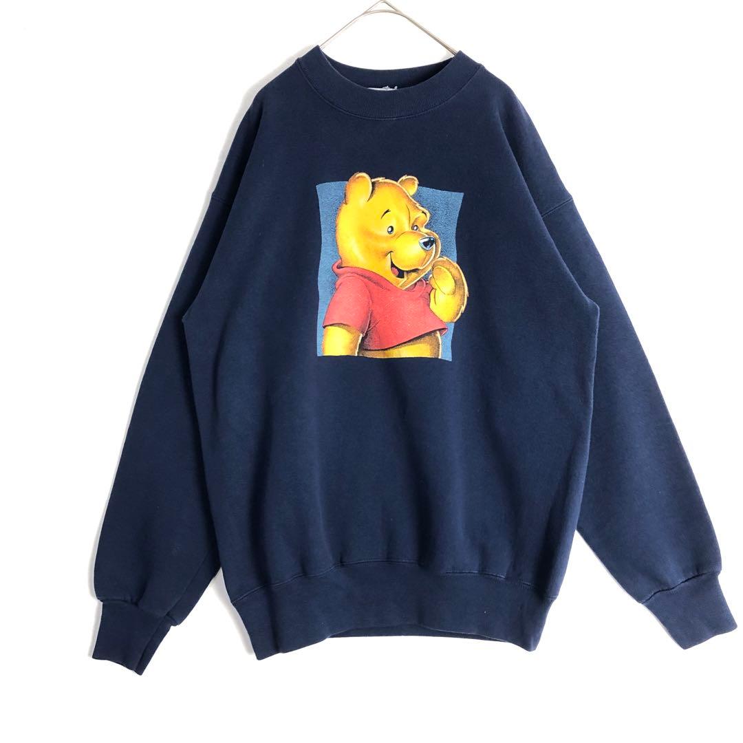 3651　USA製　プーさん　ディズニー　長袖　スウェット　紺