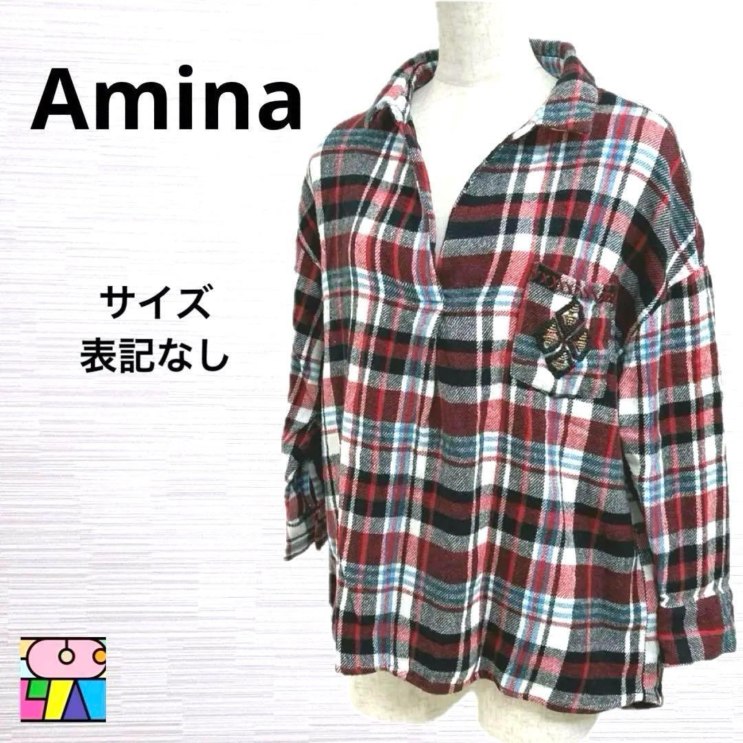 ★美品Amina インド製 シャツ プルオーバー　綿100 ビーズ　チェック柄