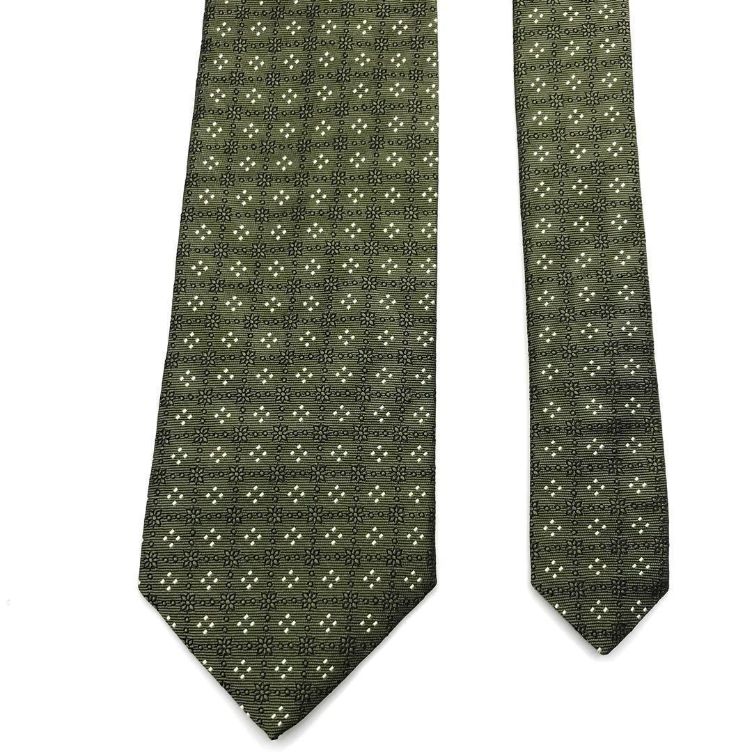 【美品】Brooks Brothers ネクタイ 小紋柄 緑系 カーキ 米国製