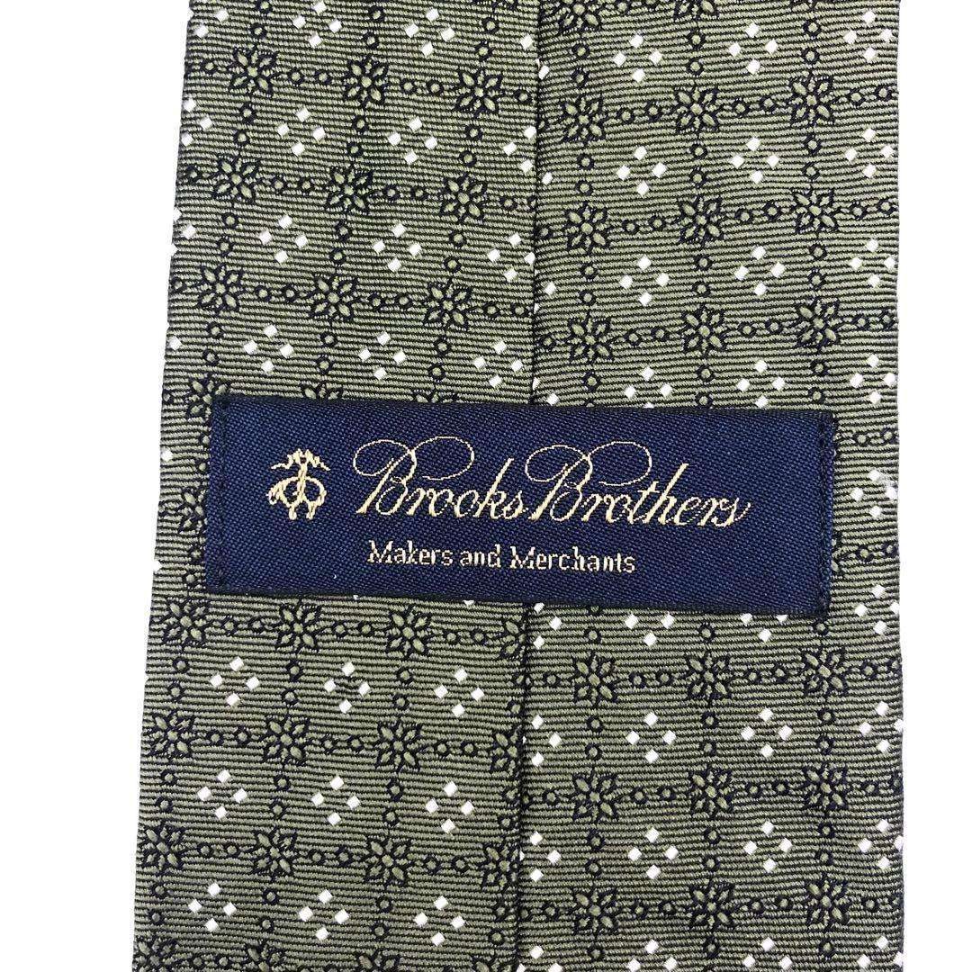 【美品】Brooks Brothers ネクタイ 小紋柄 緑系 カーキ 米国製