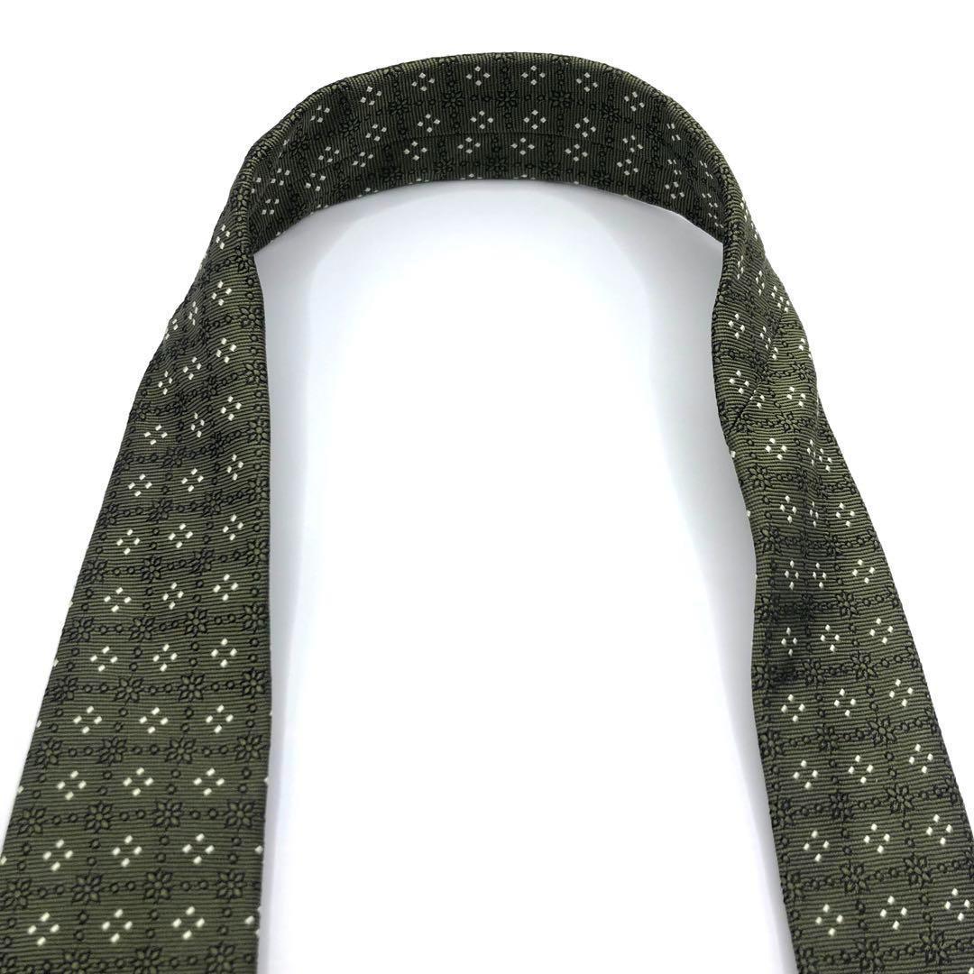 【美品】Brooks Brothers ネクタイ 小紋柄 緑系 カーキ 米国製