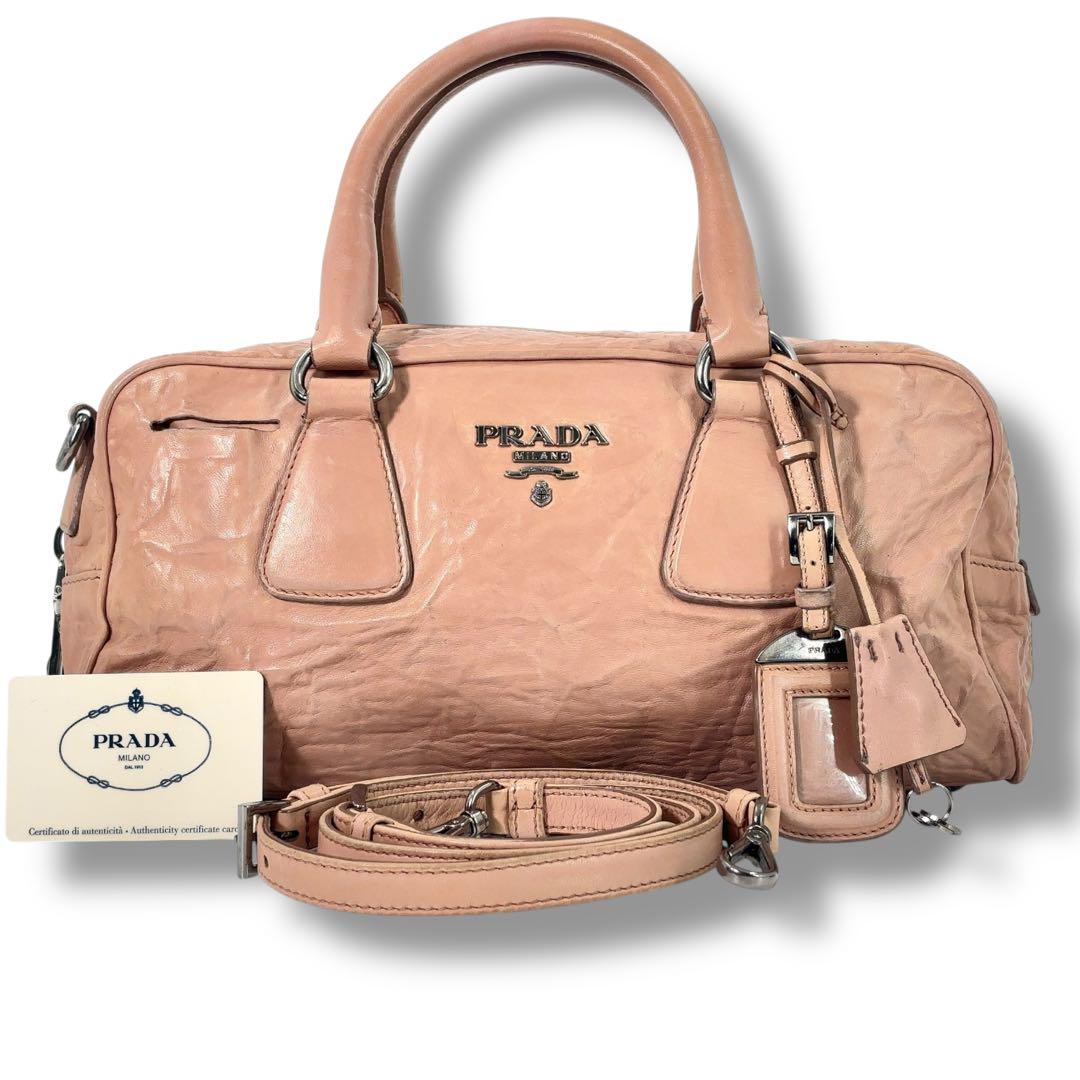 【高級】PRADA プラダ レザー 2way ショルダーバッグ　ロゴ　鍵　カデナ
