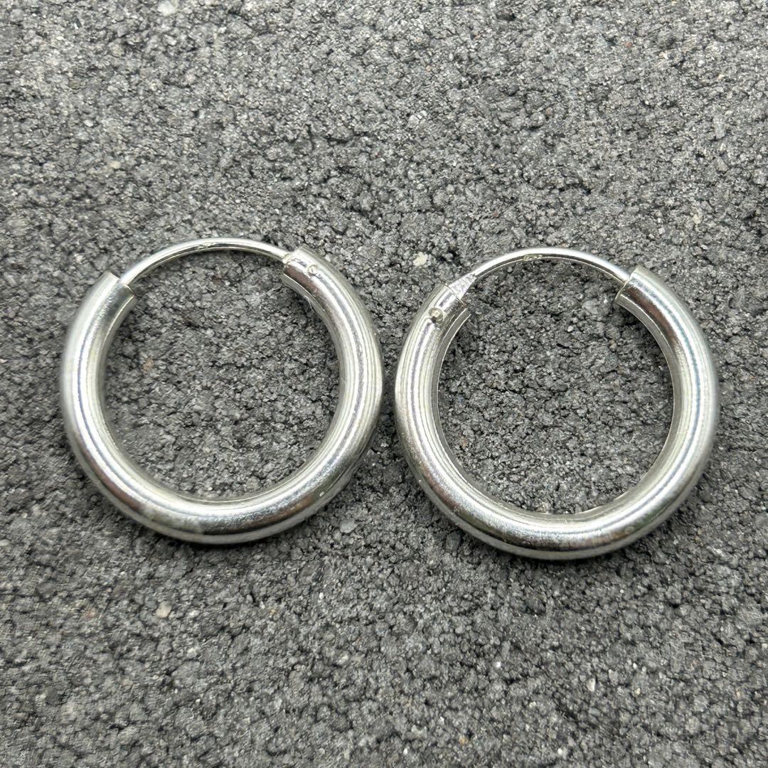 シルバー925 Silver シンプルフープピアス 20mm/軽研磨仕上げ/両耳