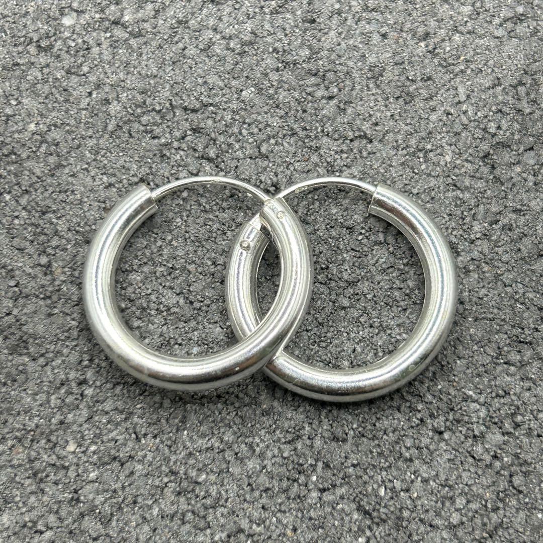シルバー925 Silver シンプルフープピアス 20mm/軽研磨仕上げ/両耳