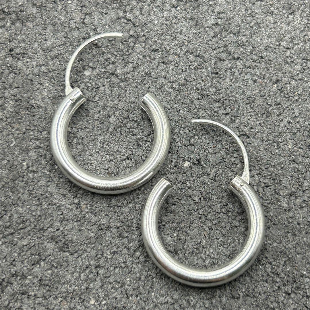 シルバー925 Silver シンプルフープピアス 20mm/軽研磨仕上げ/両耳
