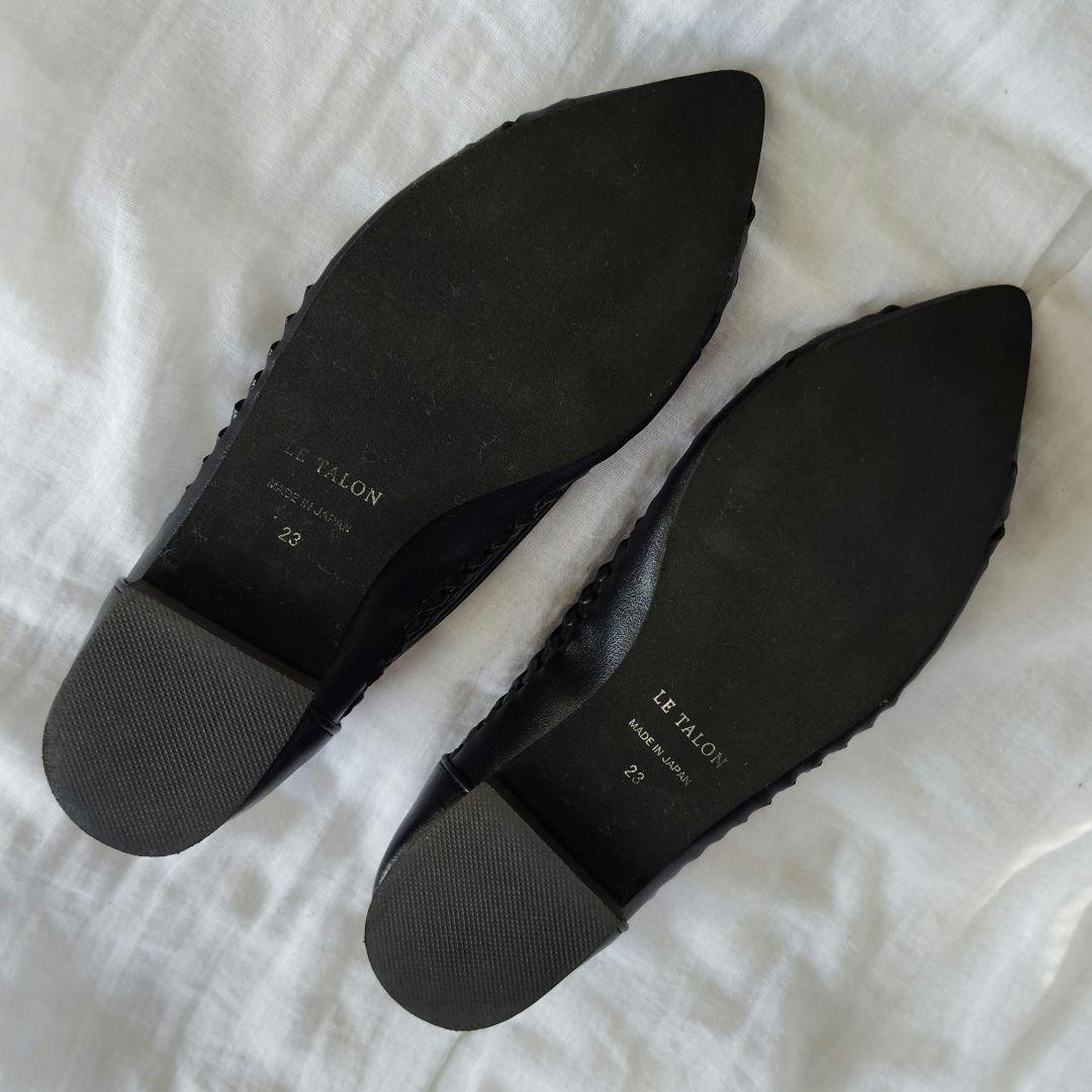 【美品】LE TALON ルタロン レザー サシメッシュ フラット 黒