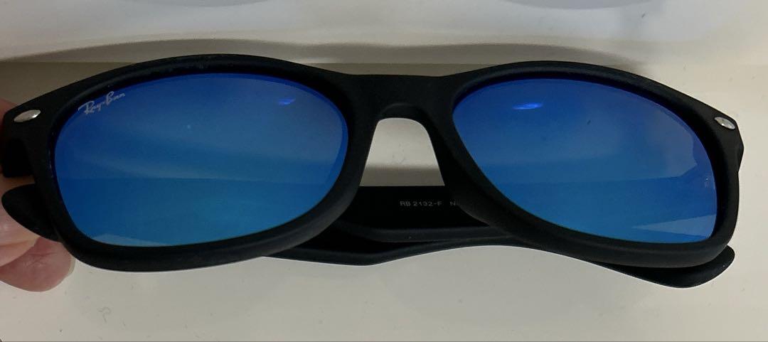 Ray-Ban 青ミラーレンズ サングラス 黒フレーム オリジナルケース付き