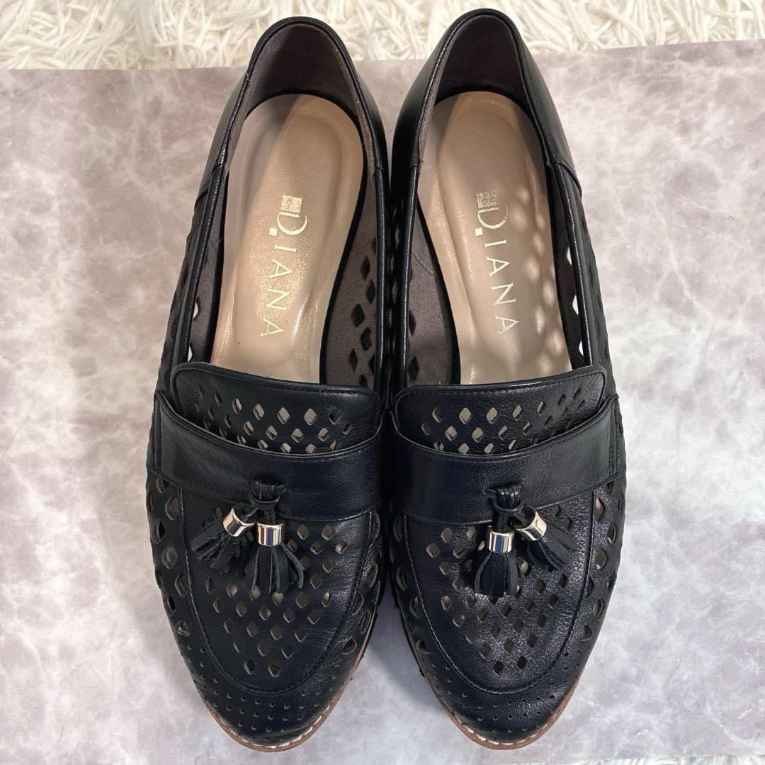 極美品　ダイアナ♡パンチング　厚底ローファー　タッセル　メッシュ　23.5　黒 極美品 ダイアナ♡パンチング 厚底ローファー タッセル メッシュ