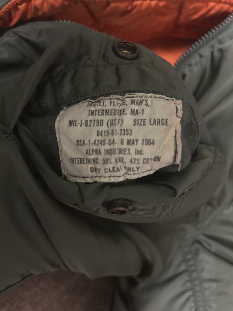 米軍実物 フライトジャケット MA-1 アルファ 1964年 1964年 米軍実物 アルファ製 MA-1 フライトジャケット LARGE