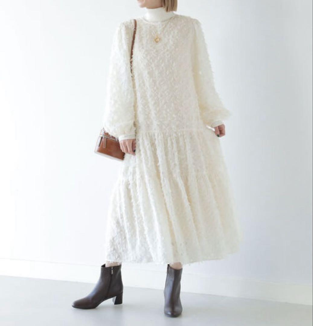 定価1.5万　Ray BEAMS フリンジ ティアード ワンピース　アイボリー
