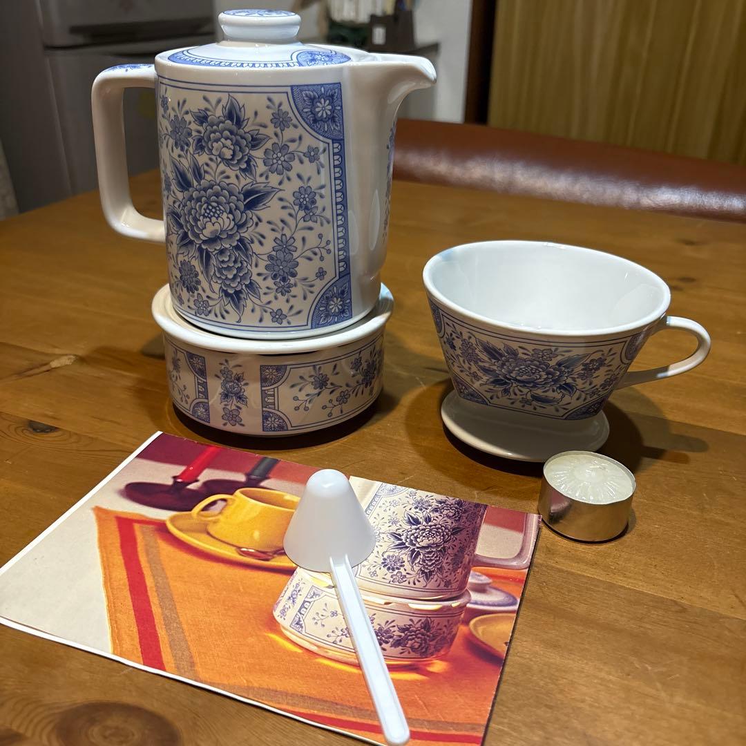 ドイツ メリタ コーヒーポット 陶器 花柄 ドリッパー ウォーマー スプーン付きMELITTA