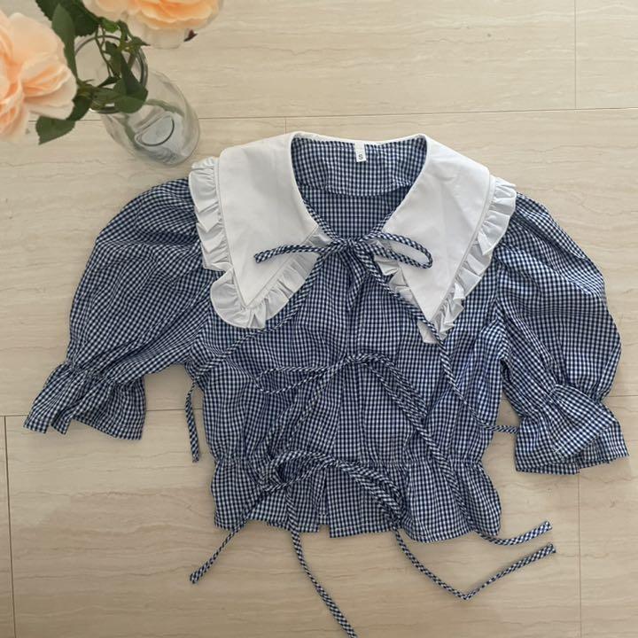 新品超激得 maison cleo gingham check blouse ♡ SKgTX-m35625612835 低価最新品