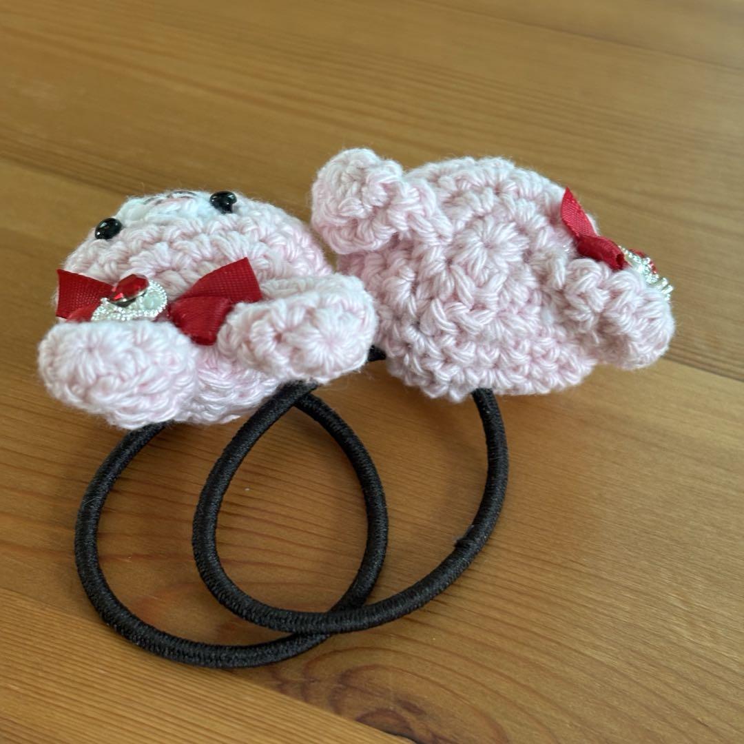 あみぐるみヘアゴム♡桜色のうさくまちゃん♡ハンドメイド