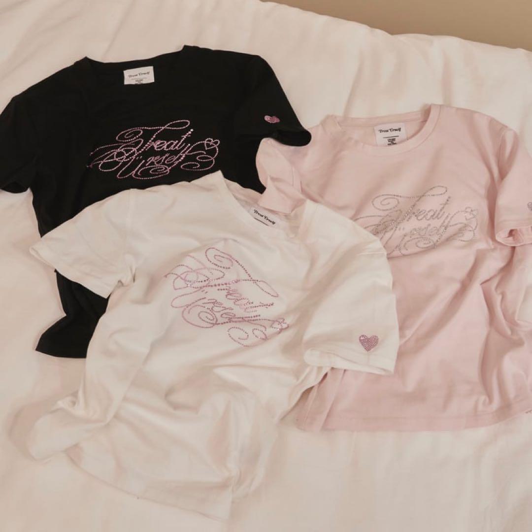 Treat Ürself ラインストーン Tシャツ ピンク