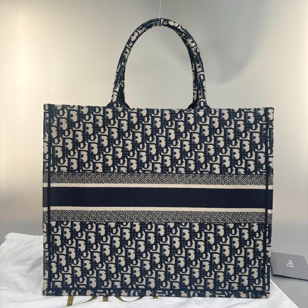 CHRISTIAN DIOR トートバッグ ネイビー/ベージュ CHRISTIAN DIOR トートバッグ ネイビー/ベージュ