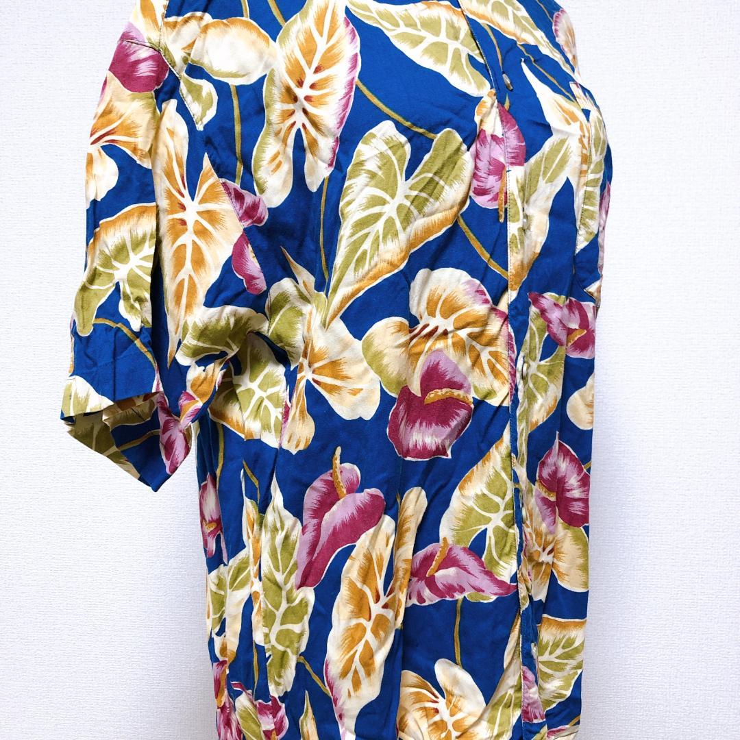 【美品】ポップスランド　大人気カラフル花総柄ハワイアン半袖アロハシャツ