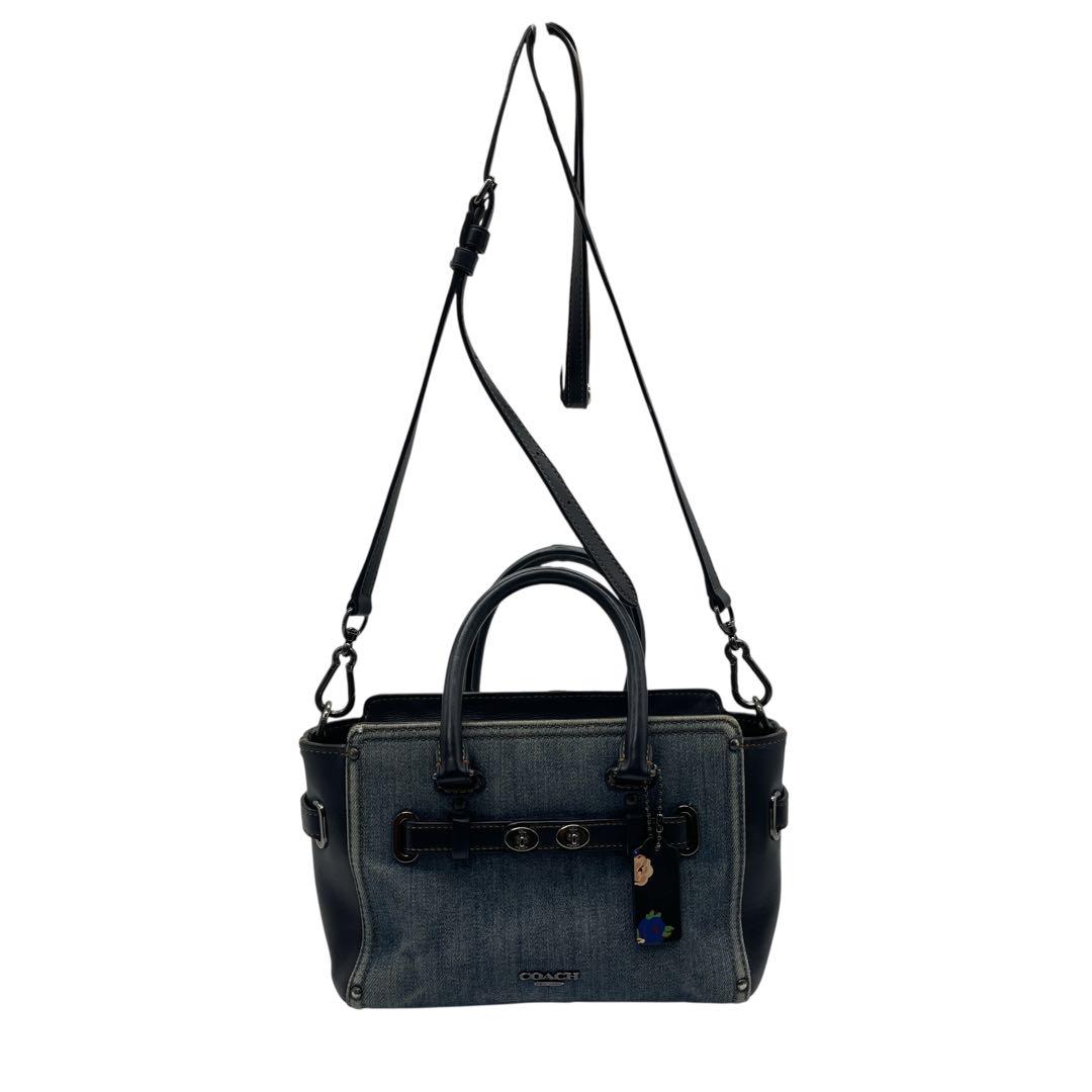 【送料無料/新品】 極美品】COACH 花柄裏地付き デニム×本革 2WAYバッグ 希少 バッグ