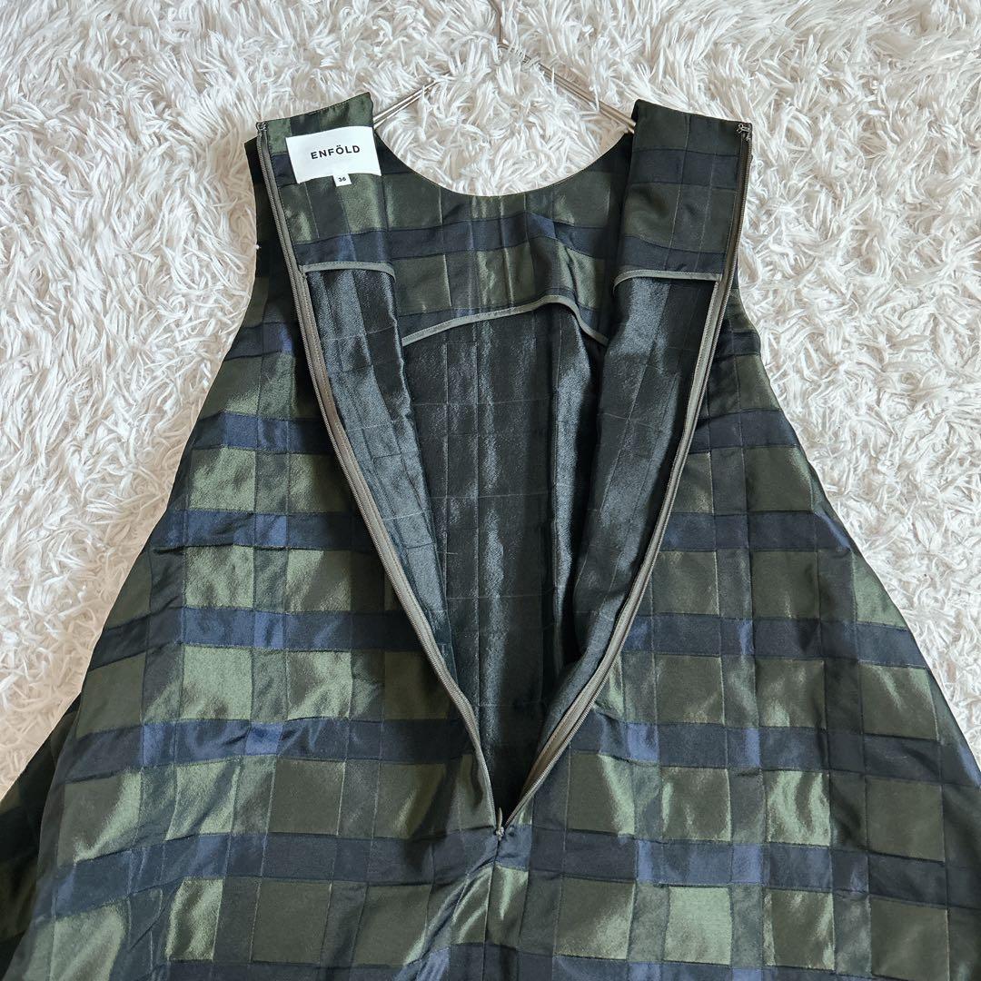 美品⁂エンフォルド⁂ロングワンピース　ジャンスカ　チェック　フレア　カーキ系
