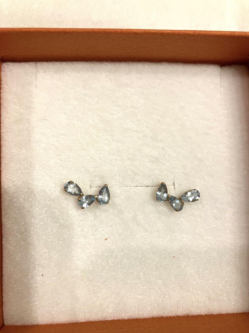 moncote モンコテ　K18アクアマリンツユ3粒ピアス　ピアス　アクアマリン