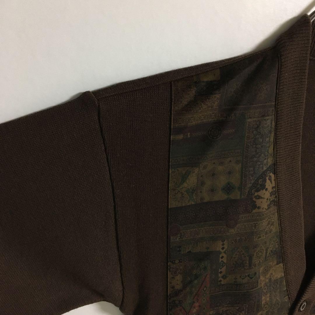 90s〜00s 日本製 古着 パターン柄アート カーディガン レトロボタン 茶色