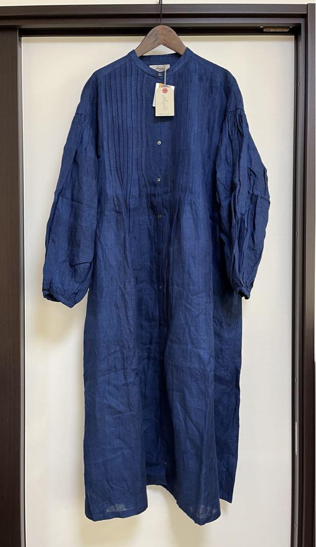 新品》イチアンティークス リネン インディゴ チェック タック シャツ
