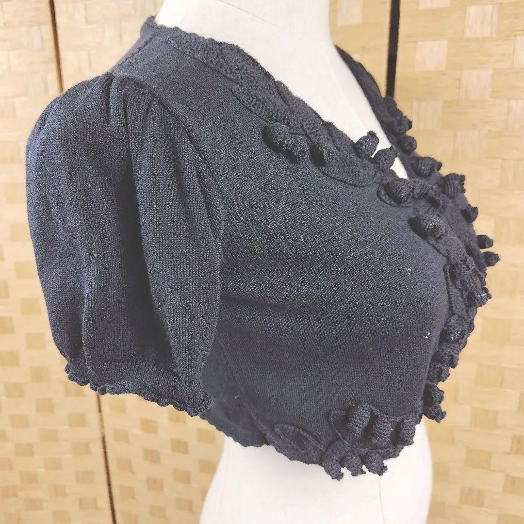 ピンクハウス　透かし編み　ニットボレロ　半袖　すずらんモチーフ　黒