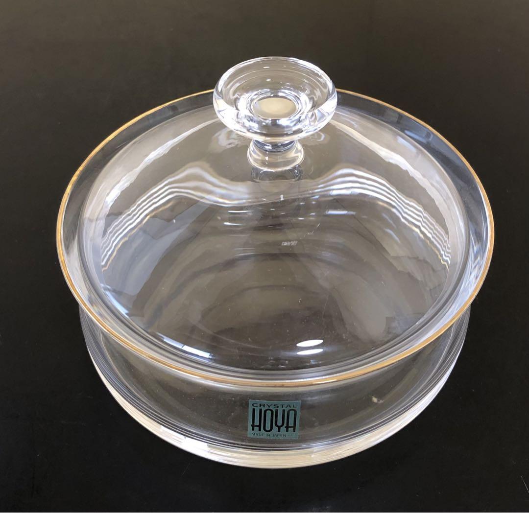 R》HOYACRYSTAL 玻璃 千筋金彩煮物碗 縁純金 元箱250707E1