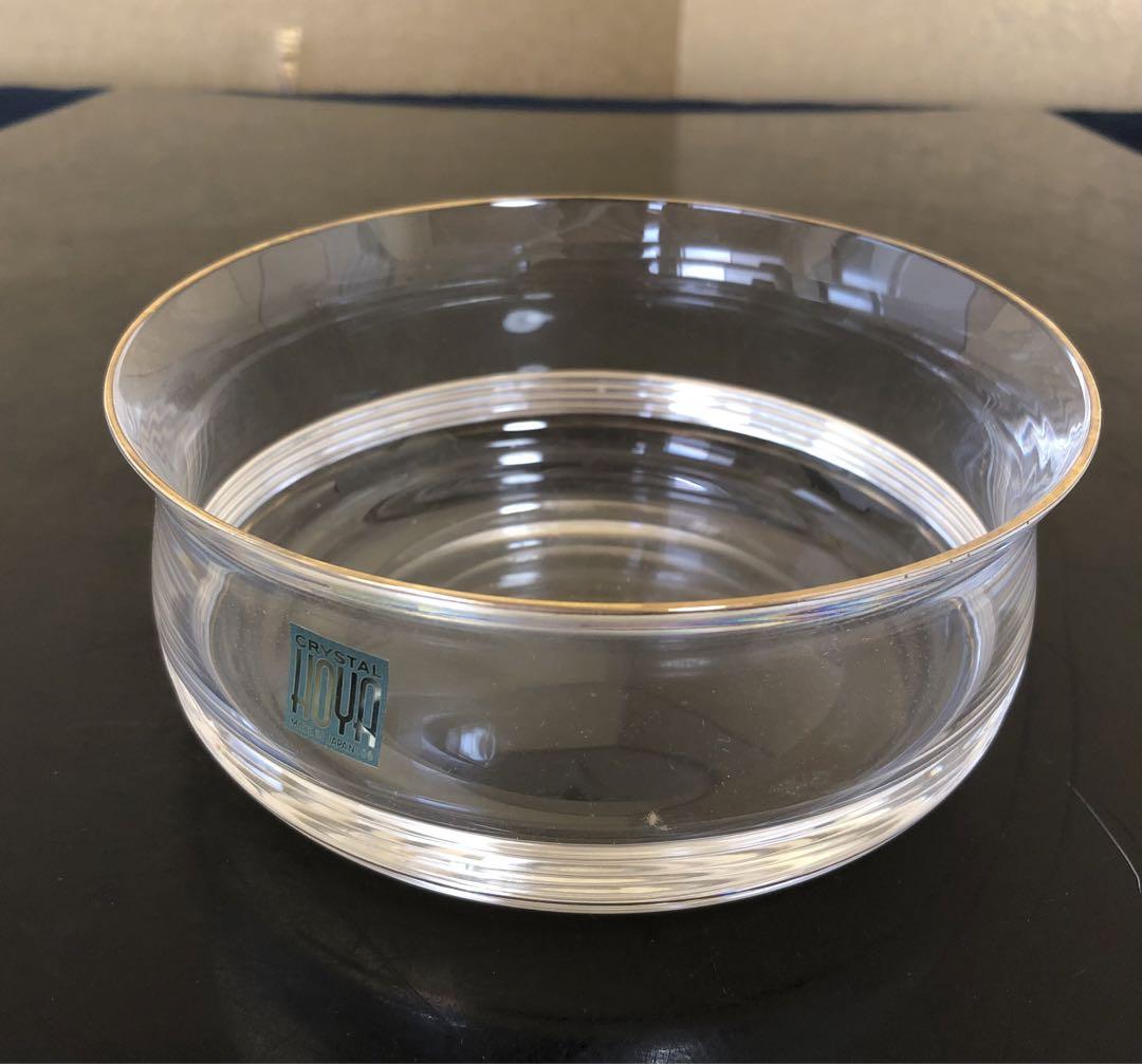 R》HOYACRYSTAL 玻璃 千筋金彩煮物碗 縁純金 元箱250707E1