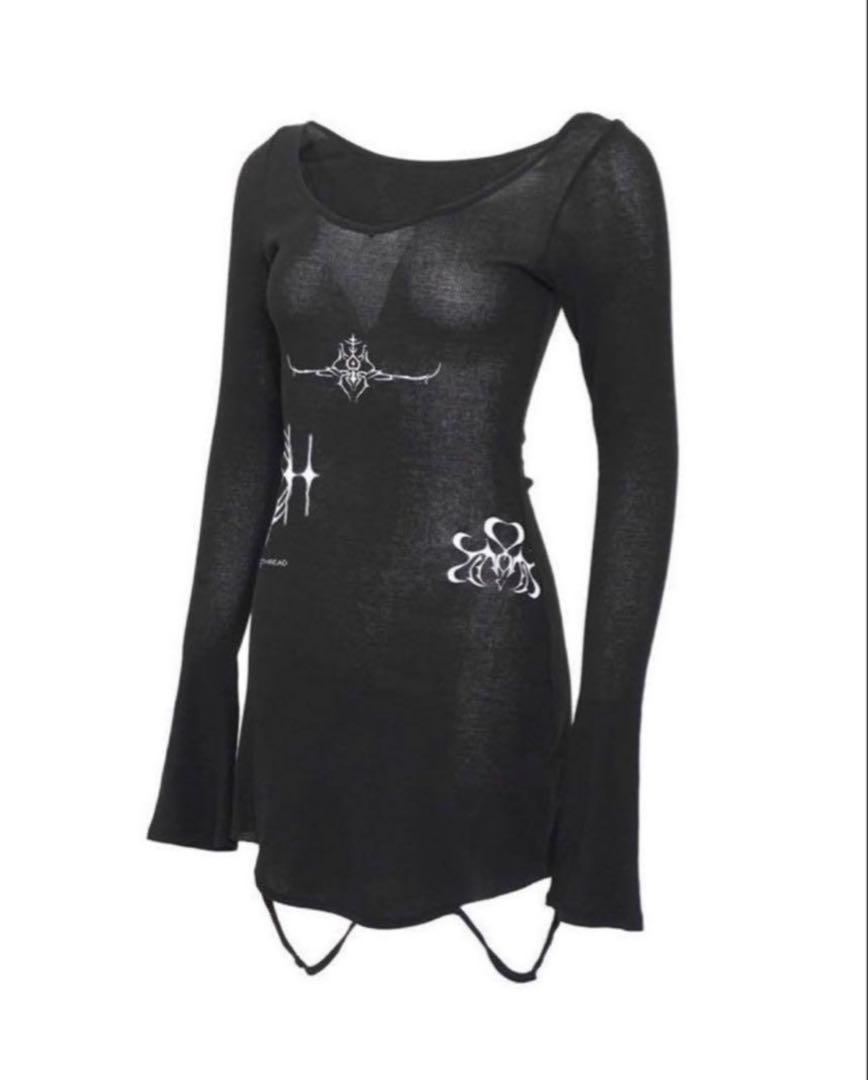 theredthread S stamp tee dress Blackトップス