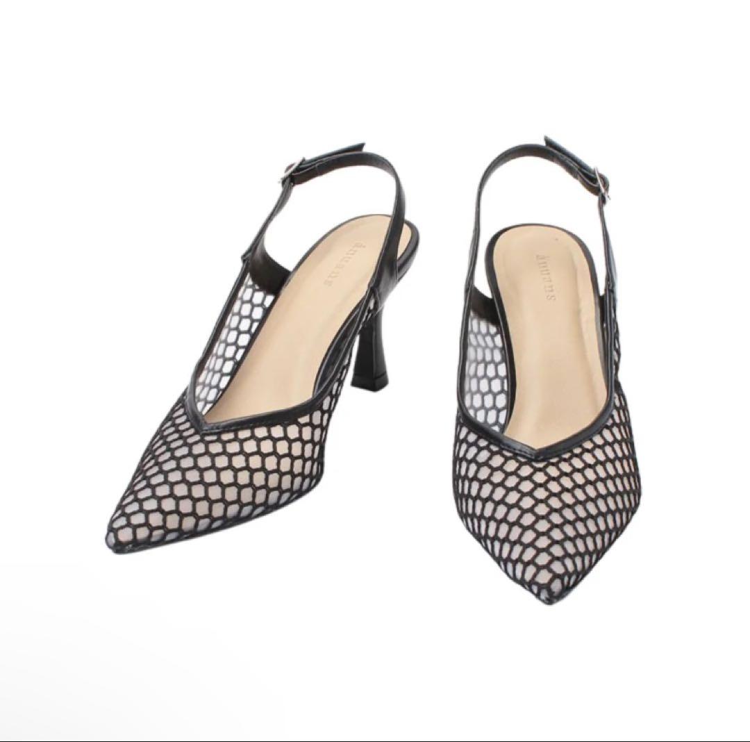アニュアンス anuans メッシュスリングバックパンプス （BLACK）S