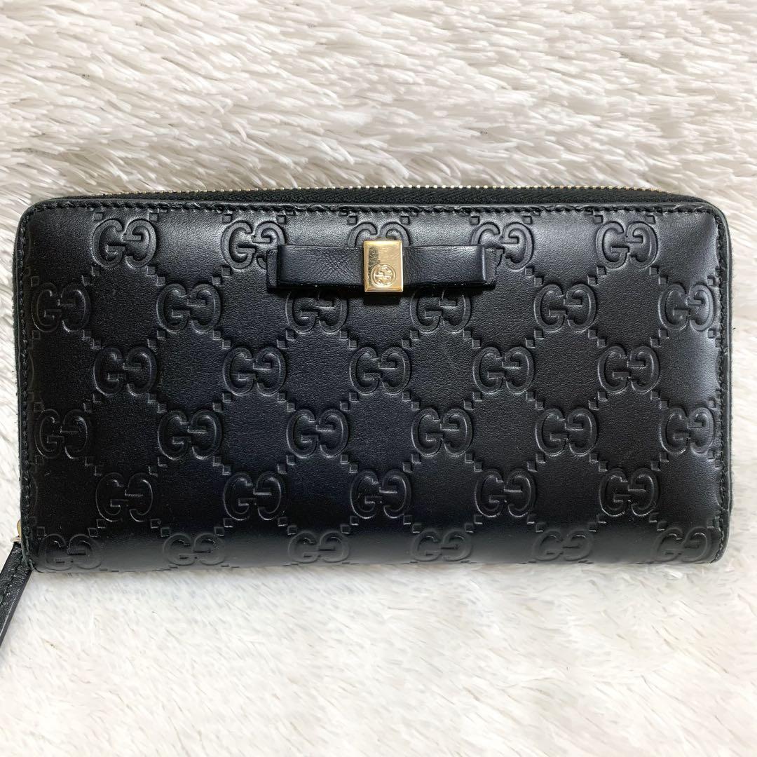 美品✨ グッチ 財布 ラウンドファスナー GGシマ リボン インターロッキング