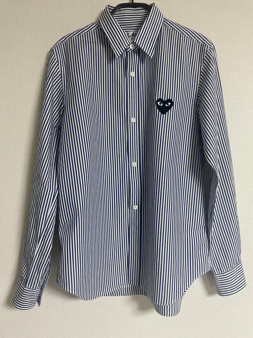 プレイコムデギャルソン 定番 ストライプ 長袖シャツ ブルーL PLAY COMME des GARCONS