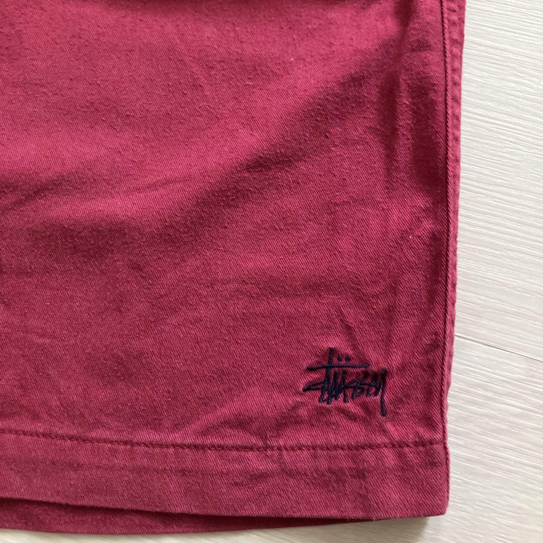 レア00s OLD STUSSY ワンポイント刺繍ロゴ バギーショーツ Y2K